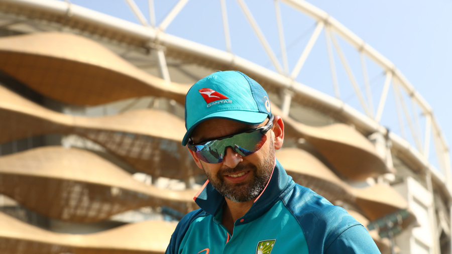 AHMEDABAD, INDIA - MARCH 07: Nathan Lyon of Australia looks on during an Australia Test squad training session at Narendra Modi Stadium on March 07, 2023 in Ahmedabad, India. (Photo by Robert Cianflone/Getty Images)