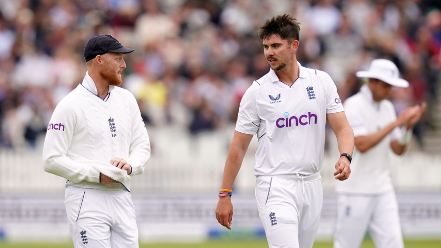England's Ben Stokes with Josh Tongue (right) as he prepares to bowl during day one of the first LV= Insurance Test match at Lord's, London. Picture date: Thursday June 1, 2023. (Photo by John Walton/PA Images via Getty Images)
