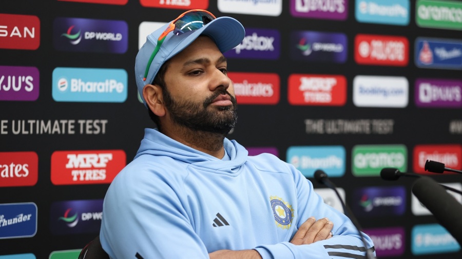 LONDON, ENGLAND - JUNE 06: Rohit Sharma of India speaks during a press conference during India training prior to the ICC World Test Championship Final 2023 at The Oval on June 06, 2023 in London, England. (Photo by Ryan Pierse/Getty Images)