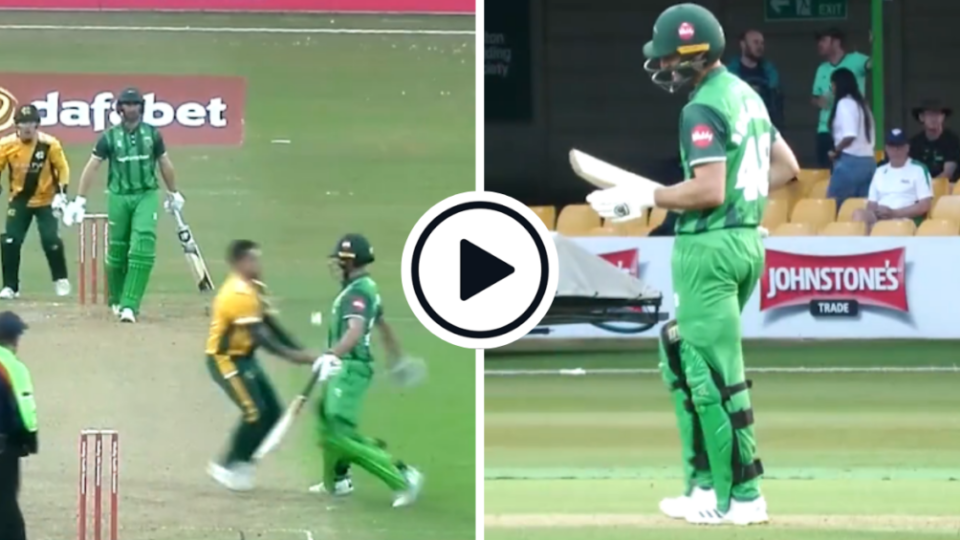 Watch: Notts bowler juggles ball off non-striker to take bizarre return catch in T20 Blast