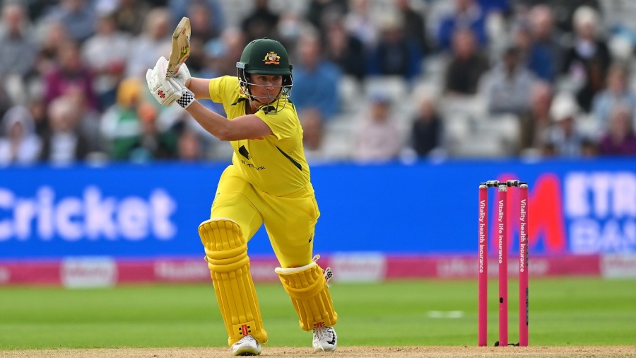 BIRMINGHAM, ENGLAND - JULY 01: Beth Mooney of Australia bats during the Women's Ashes 1st Vitality IT20 match between England and Australia at Edgbaston on July 01, 2023 in Birmingham, England. (Photo by Dan Mullan/Getty Images)