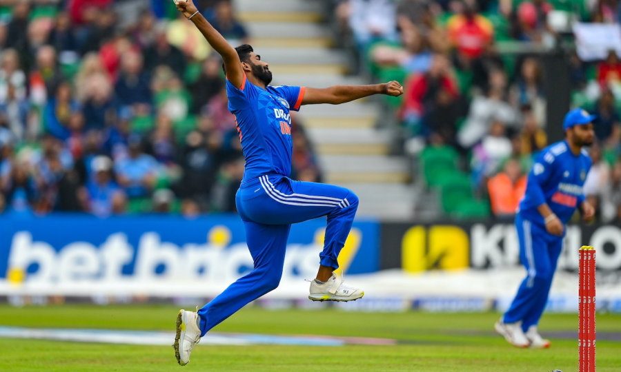 Dublin , Ireland - 18 August 2023; India bowler Jasprit Bumrah during match one of the Men's T20 International series between Ireland and India at Malahide Cricket Ground in Dublin. (Photo By Seb Daly/Sportsfile via Getty Images)